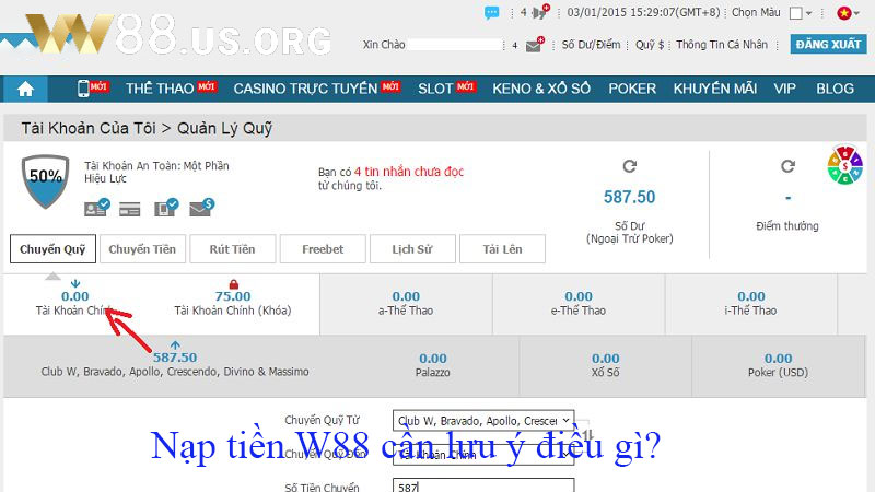 Nạp tiền W88 cần lưu ý điều gì?